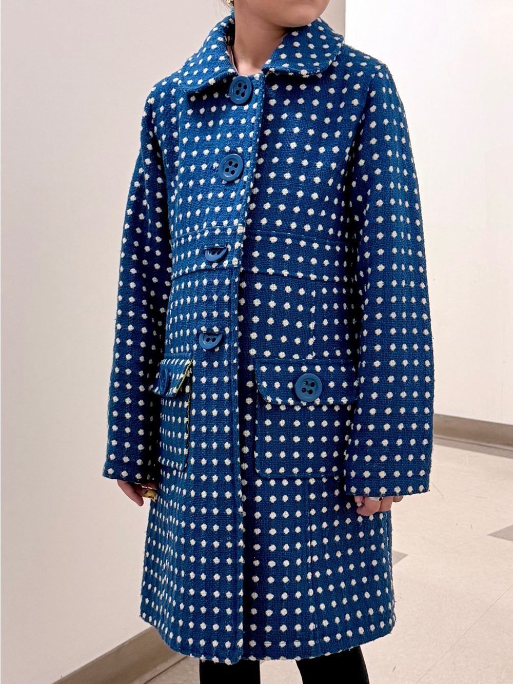 9 - 10 years MINI BODEN Blue Polka Dot Pea Coat (excellent)